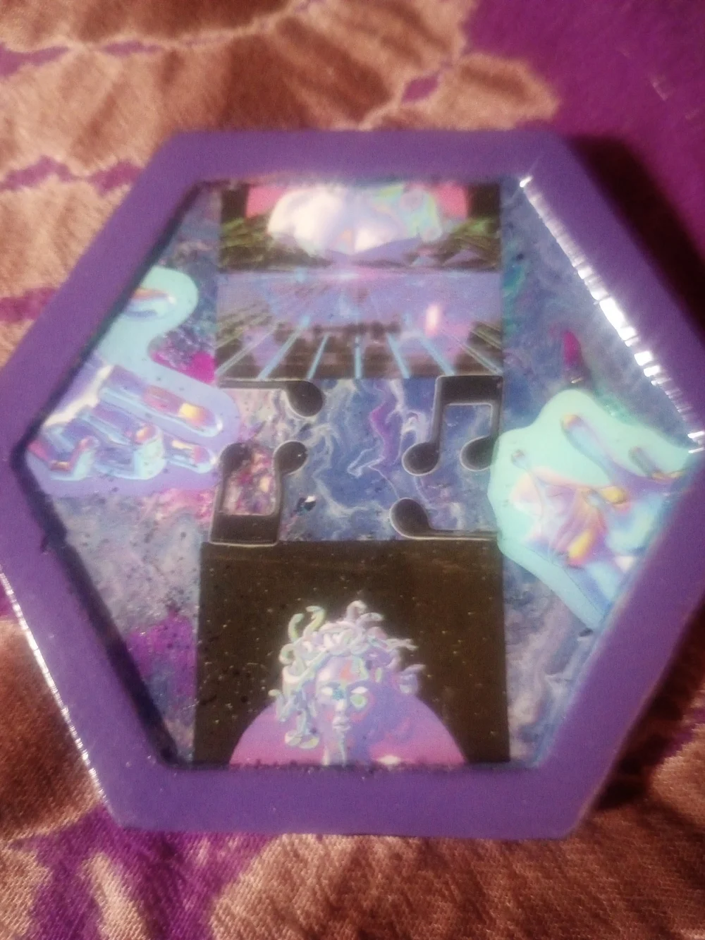 Trippy Hexagonal Purple Coaster Art